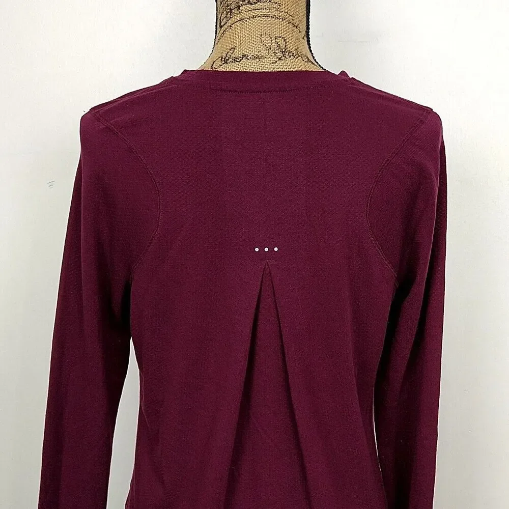 Avia Burgundy Long Sleeve Performance Top Lightweight Athletic Thumbhole sz S